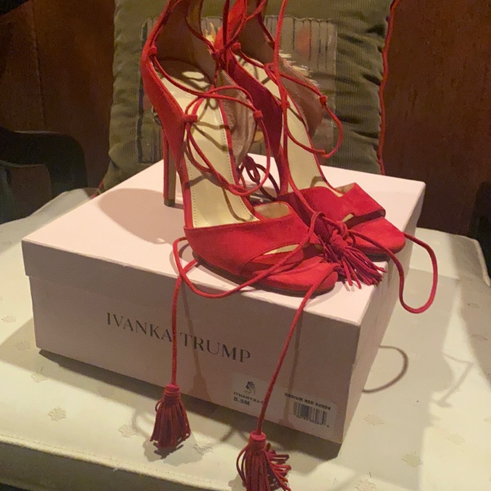 Ivanka trump sleek suede red tie up heels